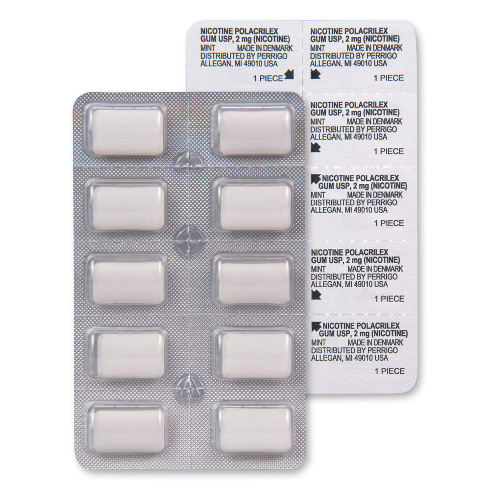 Shelf display of Amazon Basic Care 2 mg mint packaging indicating a practical quit aid choice
