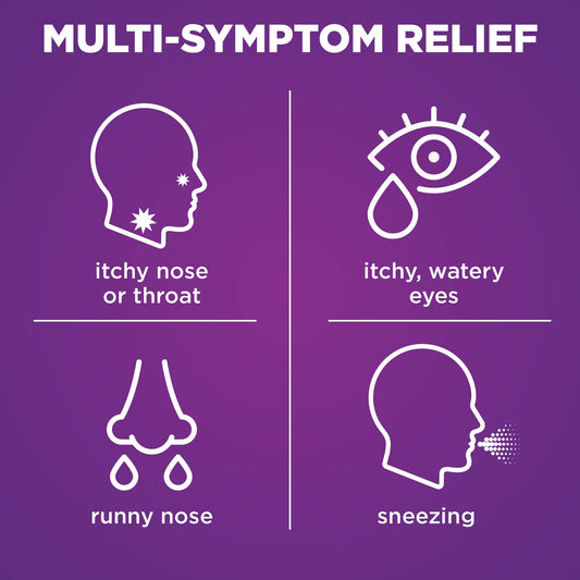 Amazon Basic Care All Day Relief tablet close up highlighting non-drowsy 24 hour support