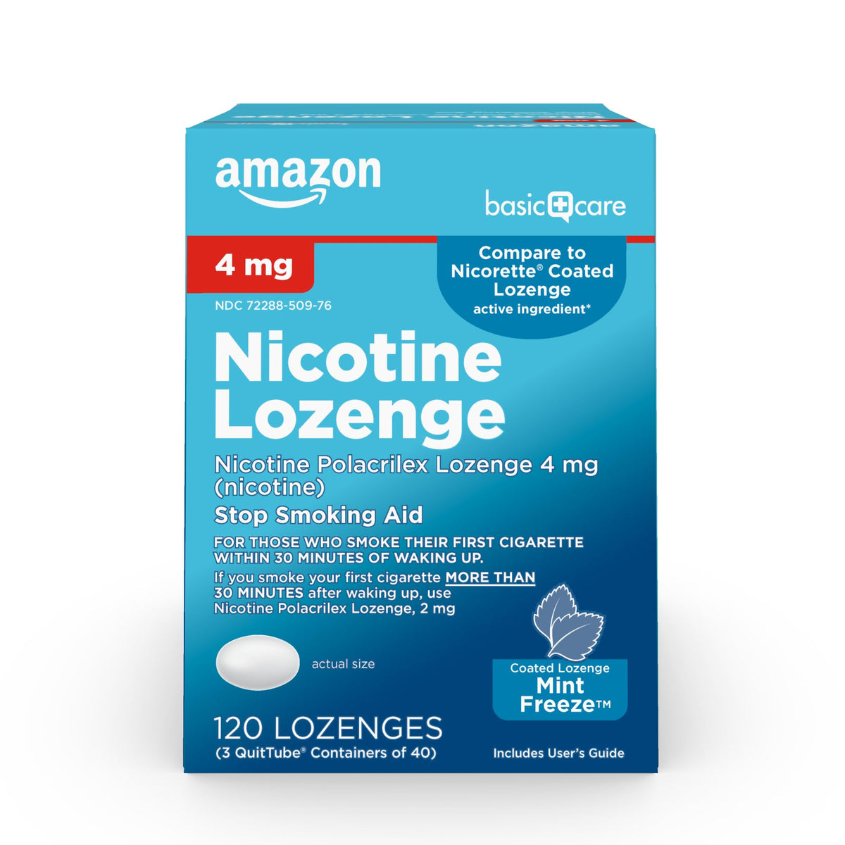 Amazon Basic Care coated ice mint lozenge pack for discreet craving relief.