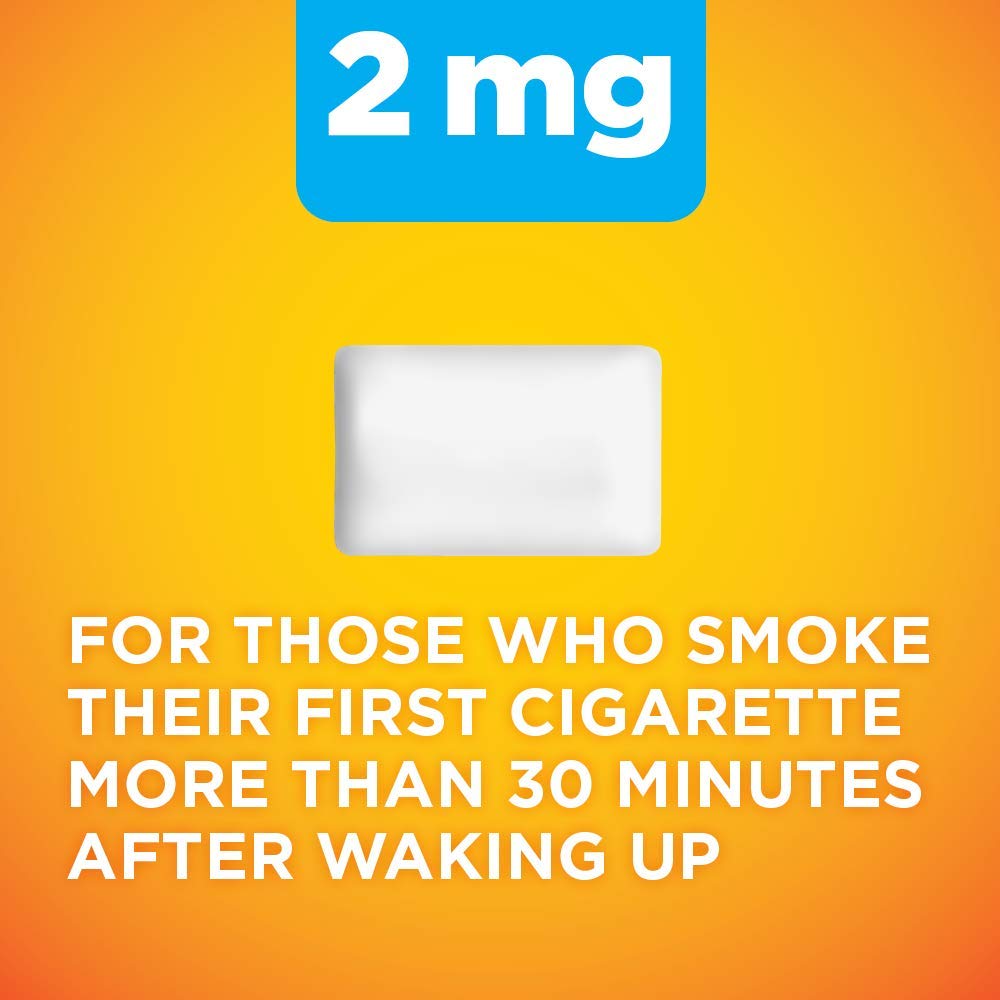 Amazon Basic Care coated nicotine gum 2 mg packaging closeup highlights convenient 160-count supply.