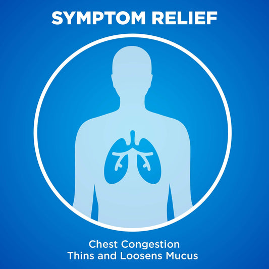 Amazon Basic Care guaifenesin capsules close-up for productive cough support.