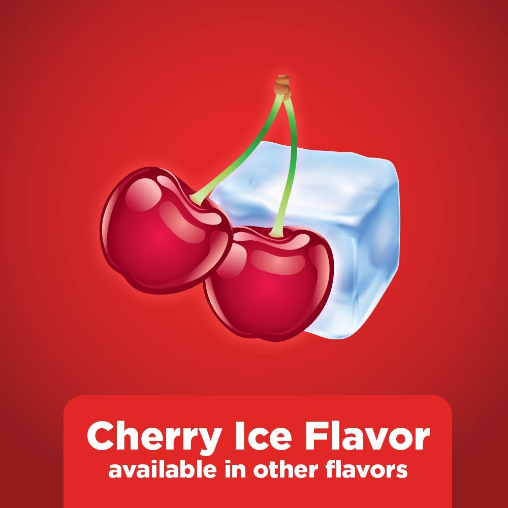 Flavor graphic shows cherry ice flavor branding.