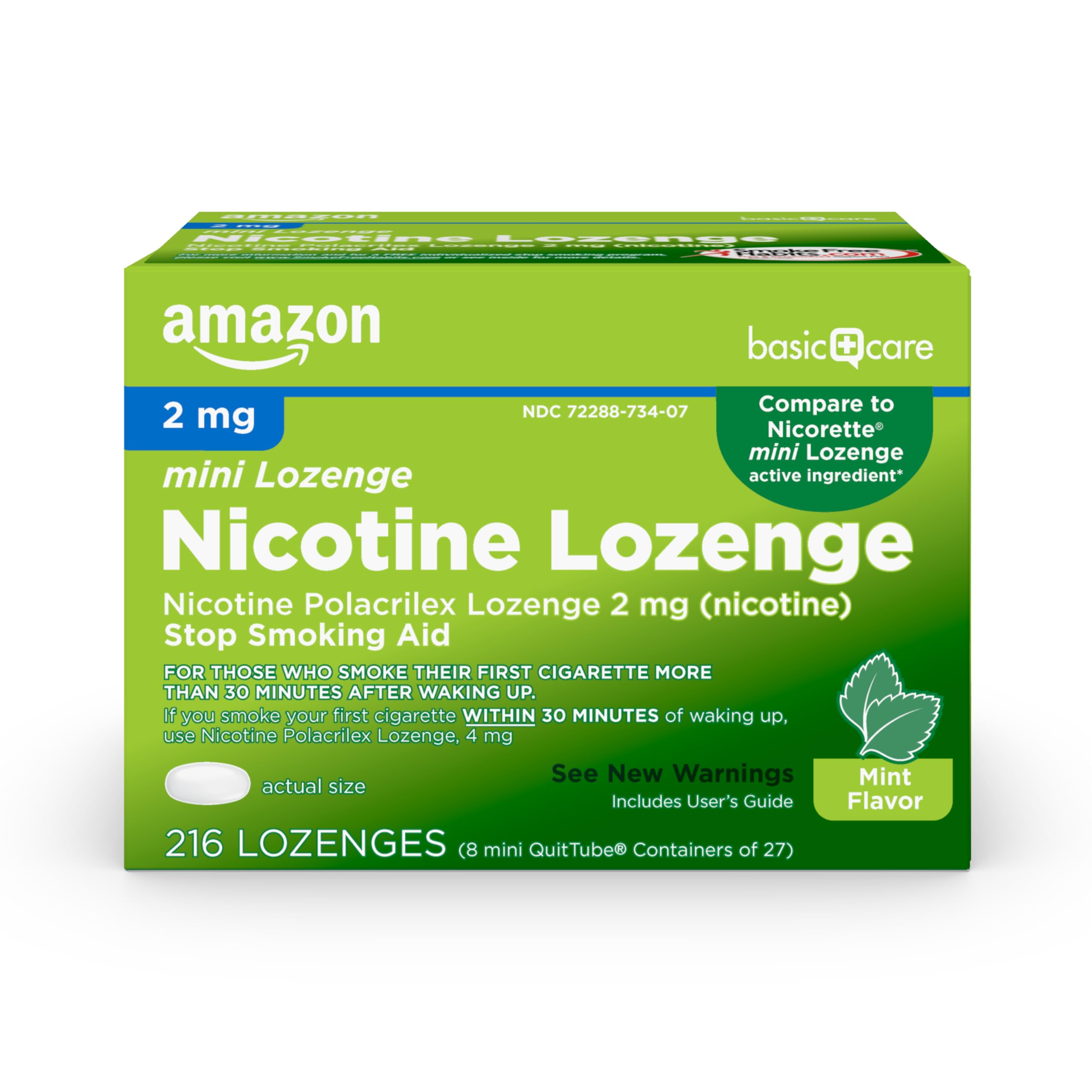 Amazon Basic Care mini nicotine lozenge mint 216-count box helps curb cravings on the go.