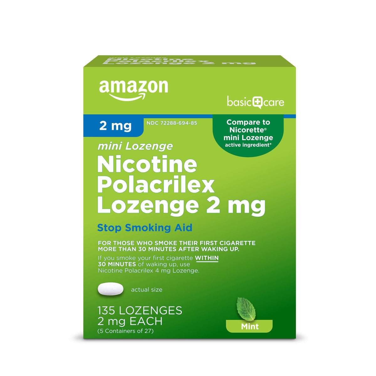 Amazon Basic Care mint lozenge packaging for portable, on-the-go relief.