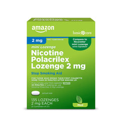 Amazon Basic Care mint lozenge packaging for portable, on-the-go relief.