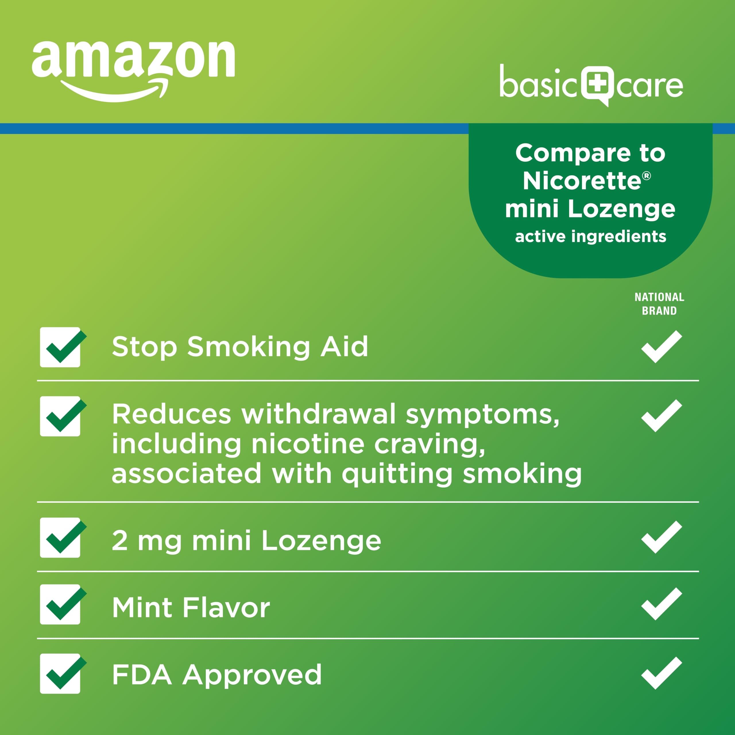 Close-up of Amazon Basic Care mint lozenge tablet showing compact dose.