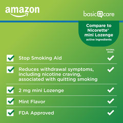 Close-up of Amazon Basic Care mint lozenge tablet showing compact dose.