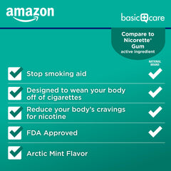 Amazon Basic Care nicotine gum 2 mg Arctic Mint ingredients info highlights nicotine polacrilex.