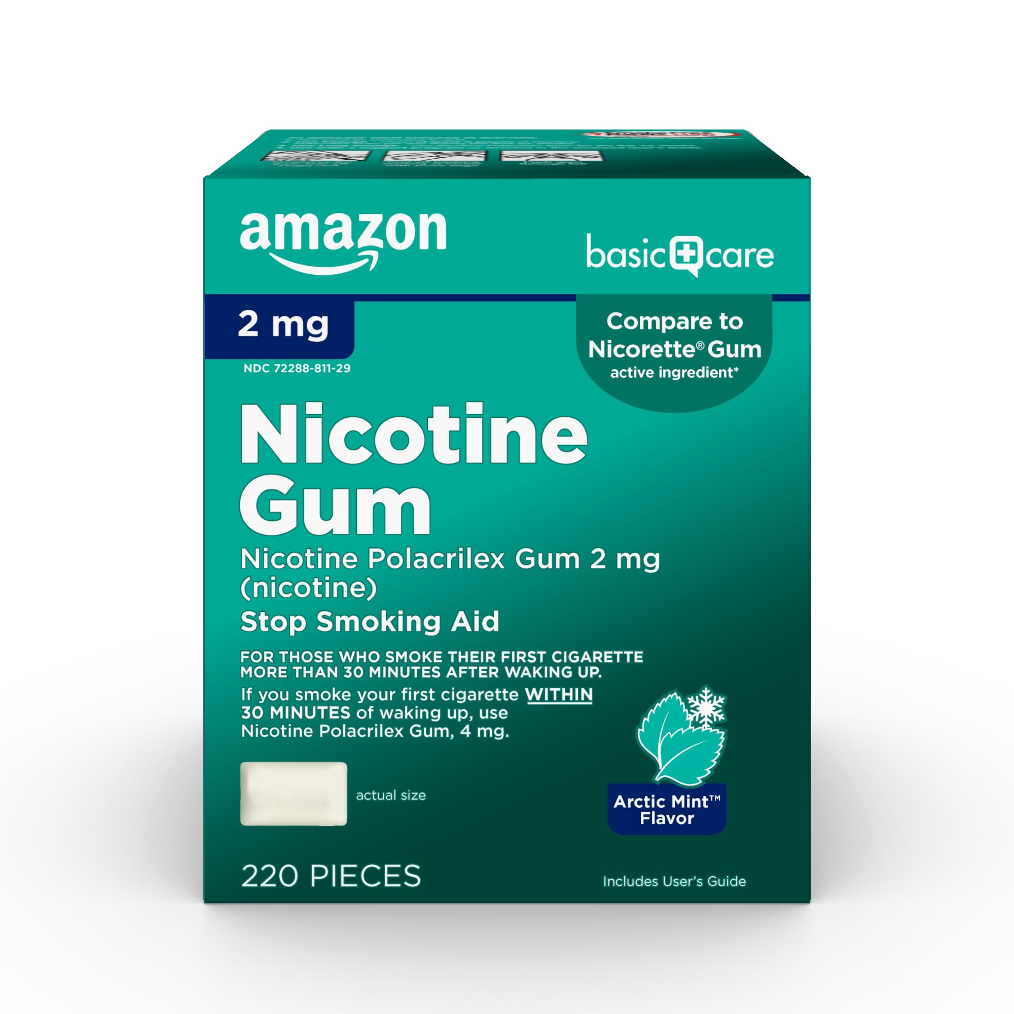 Amazon Basic Care nicotine gum 2 mg mint pack ready for daily use.