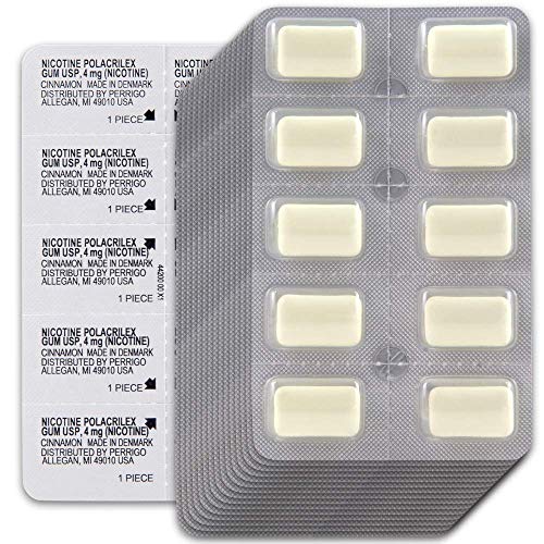 Amazon Basic Care nicotine gum 4 mg cinnamon box graphic