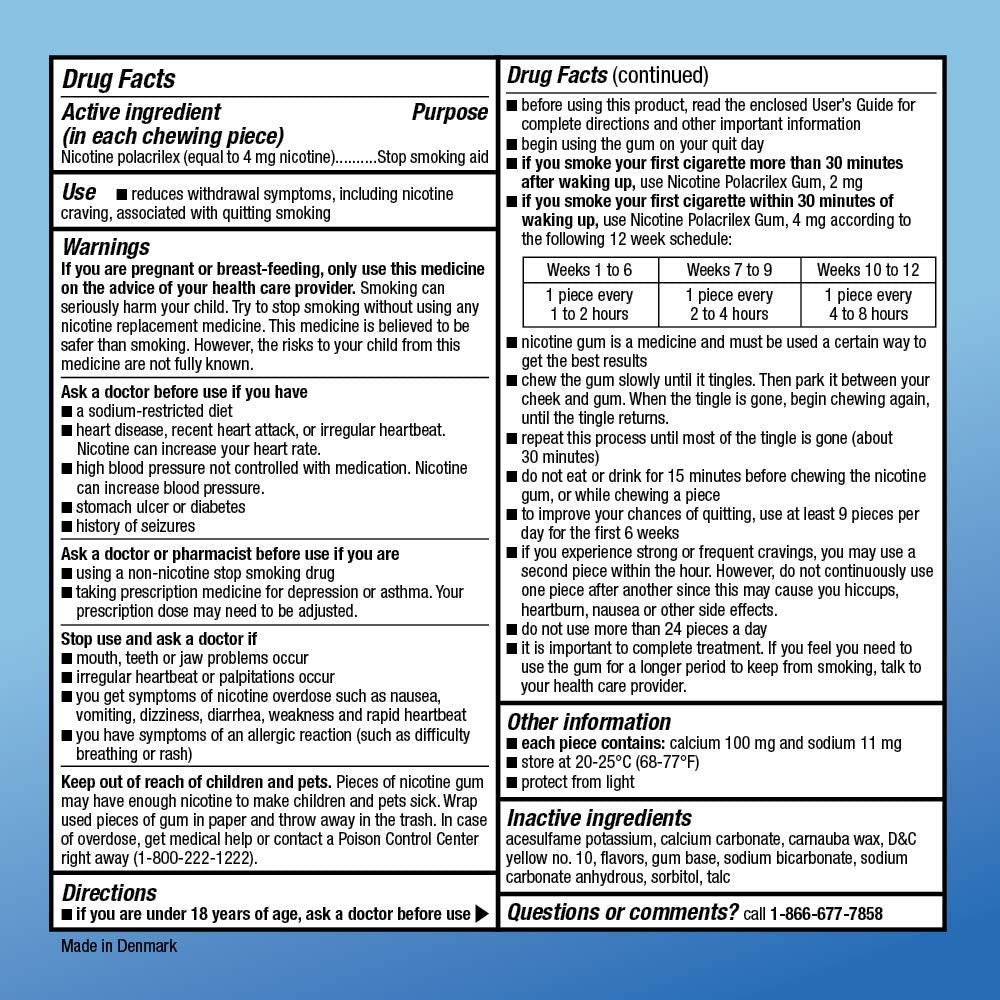 Amazon Basic Care 4 mg gum wrapper highlights straightforward, portable packaging.