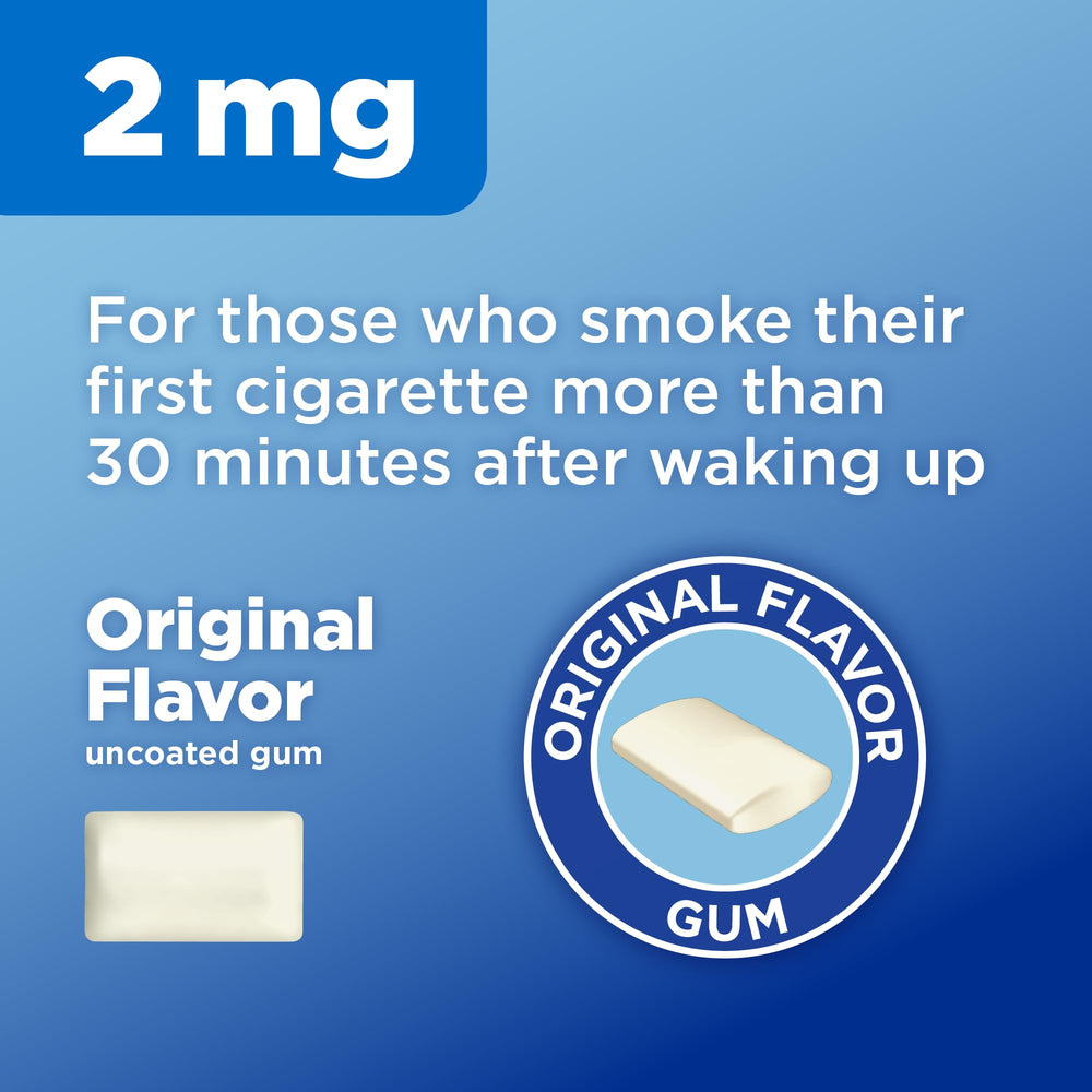 Amazon Basic Care nicotine gum 2 mg piece close-up for cravings relief.
