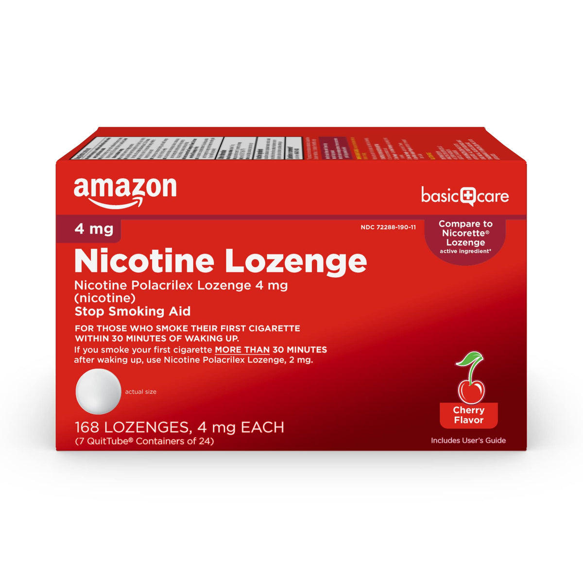 Amazon Basic Care nicotine lozenge 4 mg cherry packaging for easy cravings control