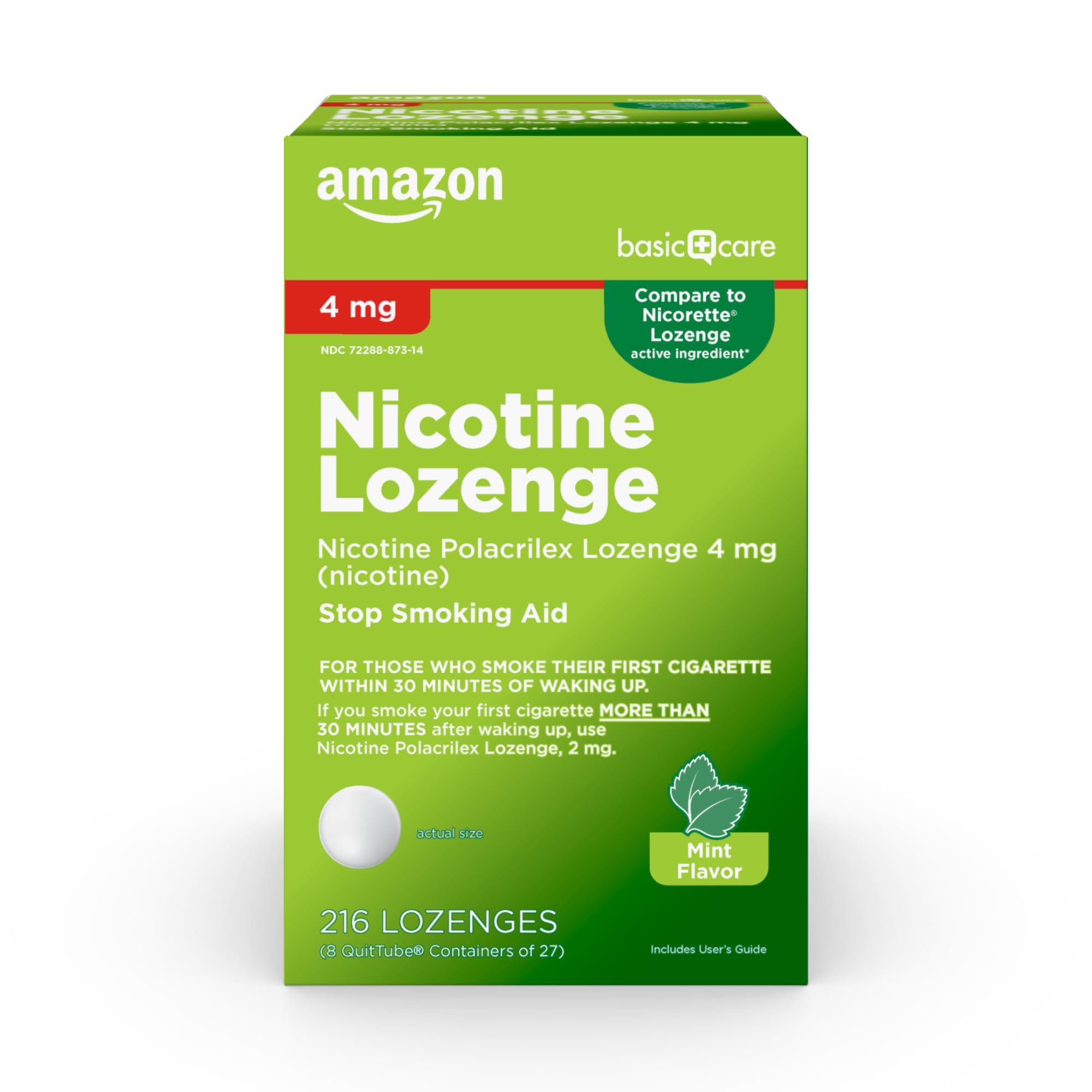 Amazon Basic Care nicotine lozenge mint pack for discreet craving relief on the go.