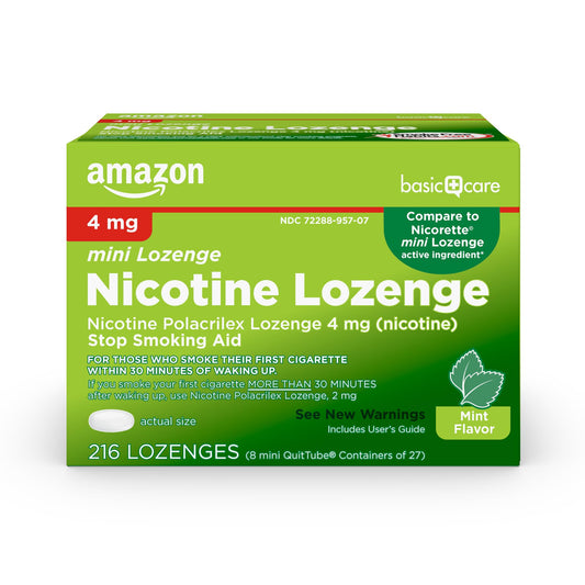 Amazon Basic Care mint nicotine mini lozenge box front for craving relief