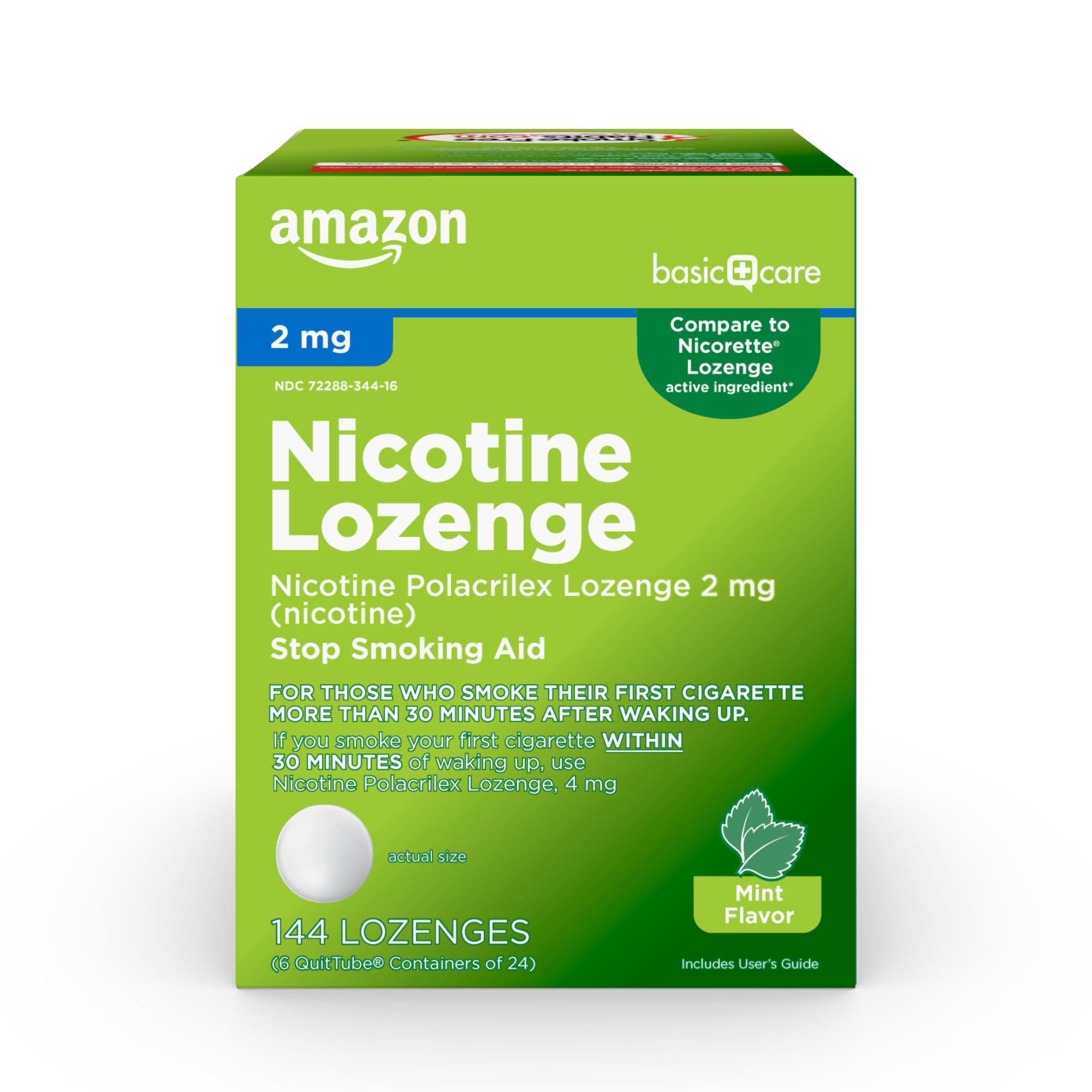 Amazon Basic Care nicotine lozenge 2 mg mint pack front view for cravings support