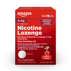 Amazon Basic Care nicotine lozenge 4 mg cherry front view helps manage cravings