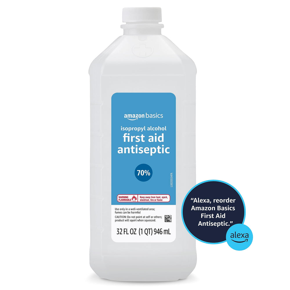 Amazon Basics 70% Isopropyl Alcohol bottle front label provides clear branding and usage cues