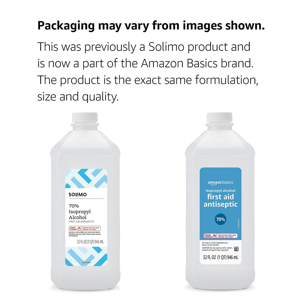 Amazon Basics 70% Isopropyl Alcohol bottle pour demonstrates easy application for minor cleaning