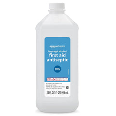 Amazon Basics 70% Isopropyl Alcohol six-bottles pack emphasizes bulk value for home first aid