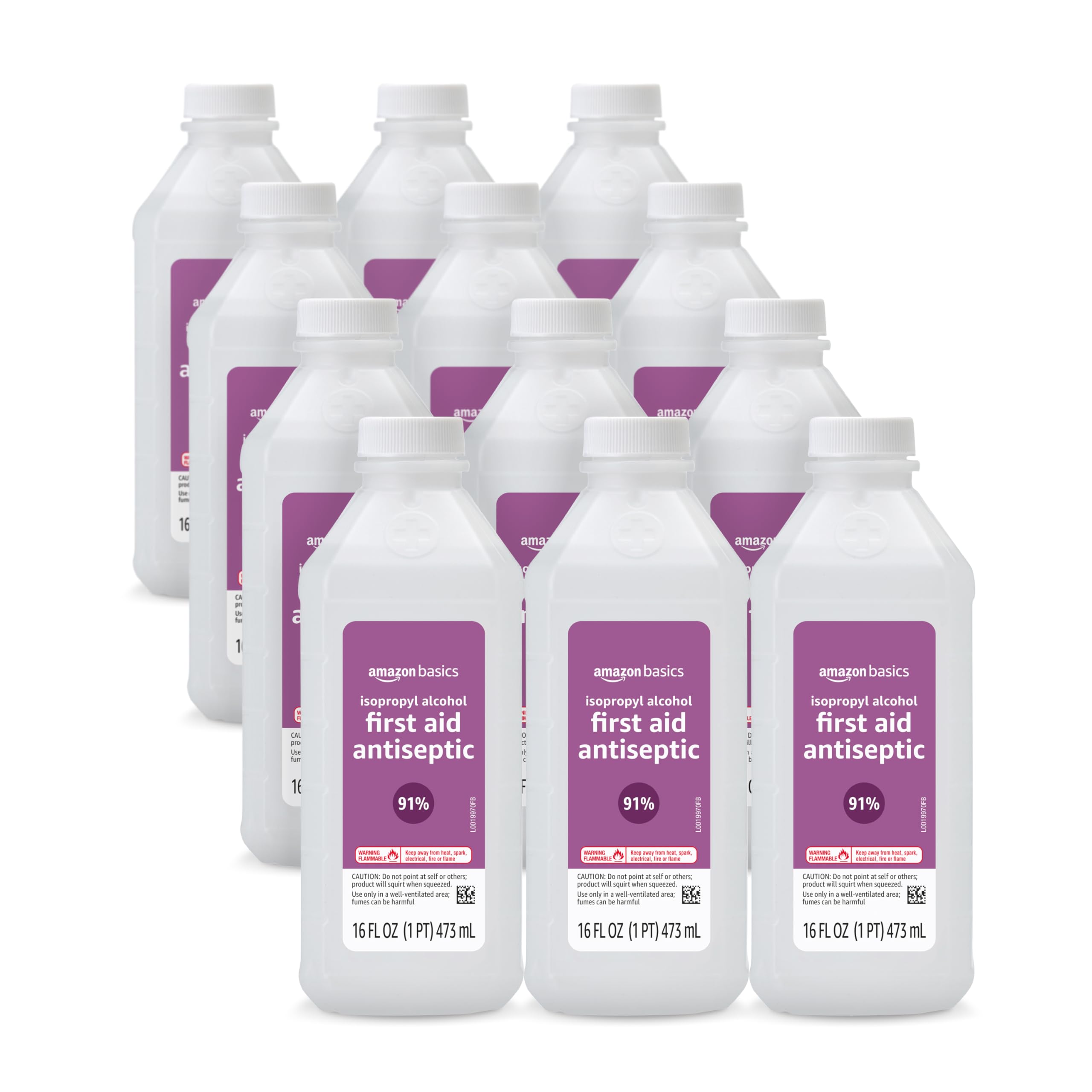Amazon Basics 91% isopropyl alcohol bottle pour for first aid sanitizing