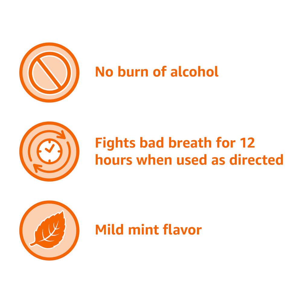 Amazon Basics Breath Defense bottle label highlights 12-hour protection claim.