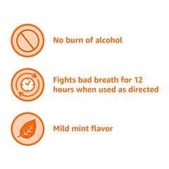 Amazon Basics Breath Defense bottle label highlights 12-hour protection claim.
