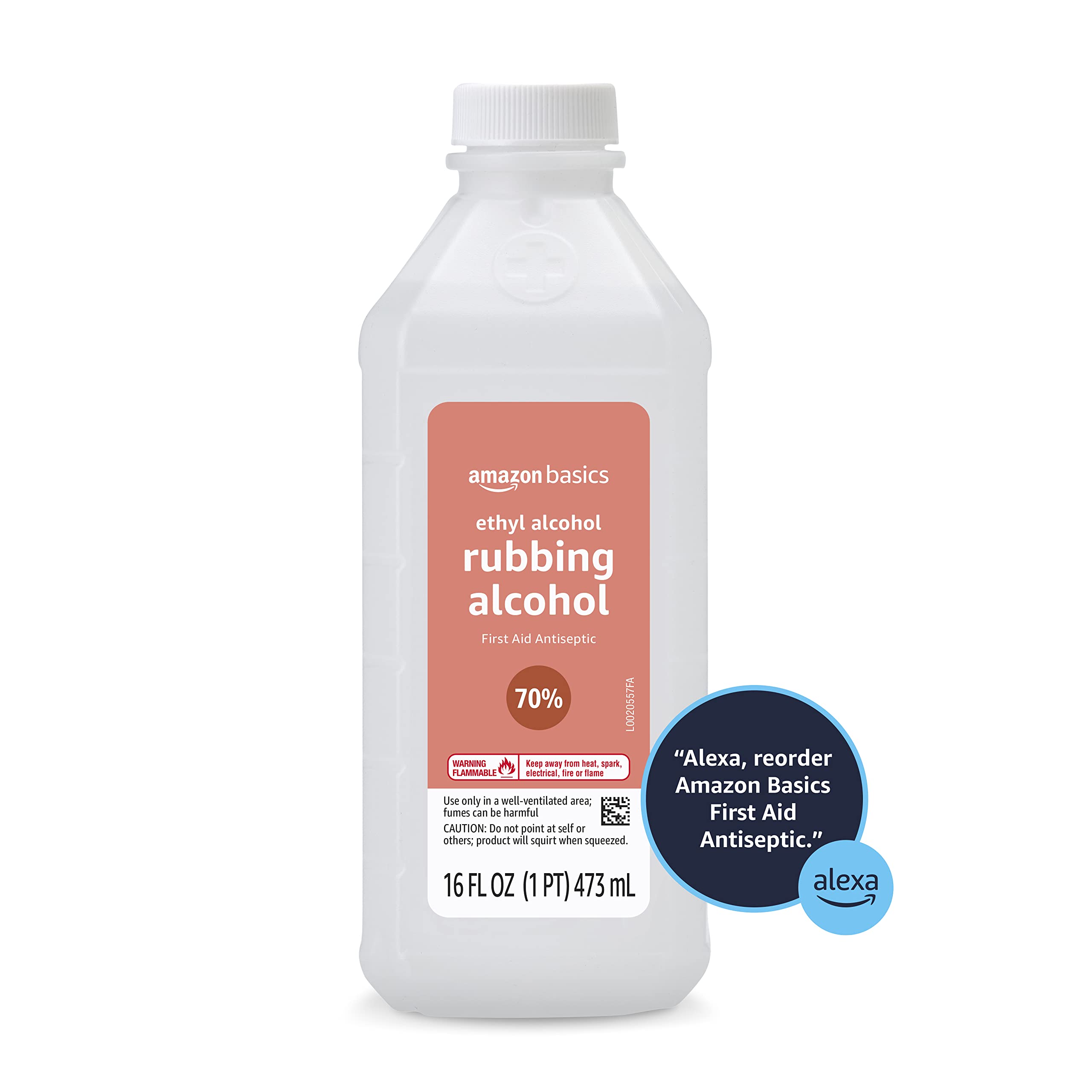 Amazon Basics label detail shows ethyl alcohol content for quick reference