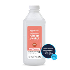 Amazon Basics label detail shows ethyl alcohol content for quick reference