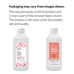 Amazon Basics unscented rubbing alcohol label on bottle for odor-free first aid