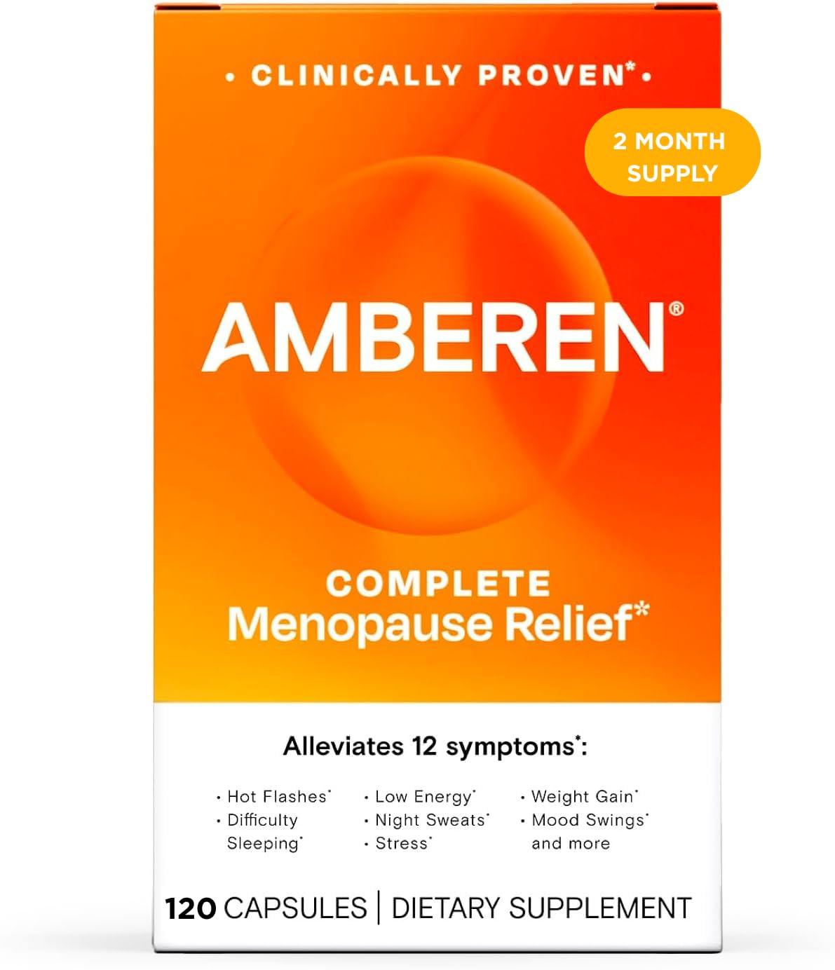 Amberen menopause capsules bottle ready for daily balance and symptom support.