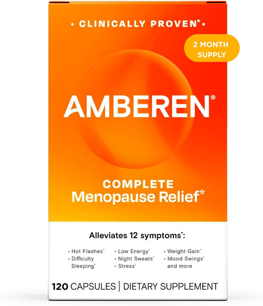 Amberen menopause capsules bottle ready for daily balance and symptom support.