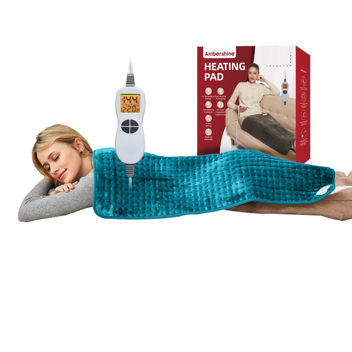 Ambershine XXXL heating pad front view shows generous full-body coverage.