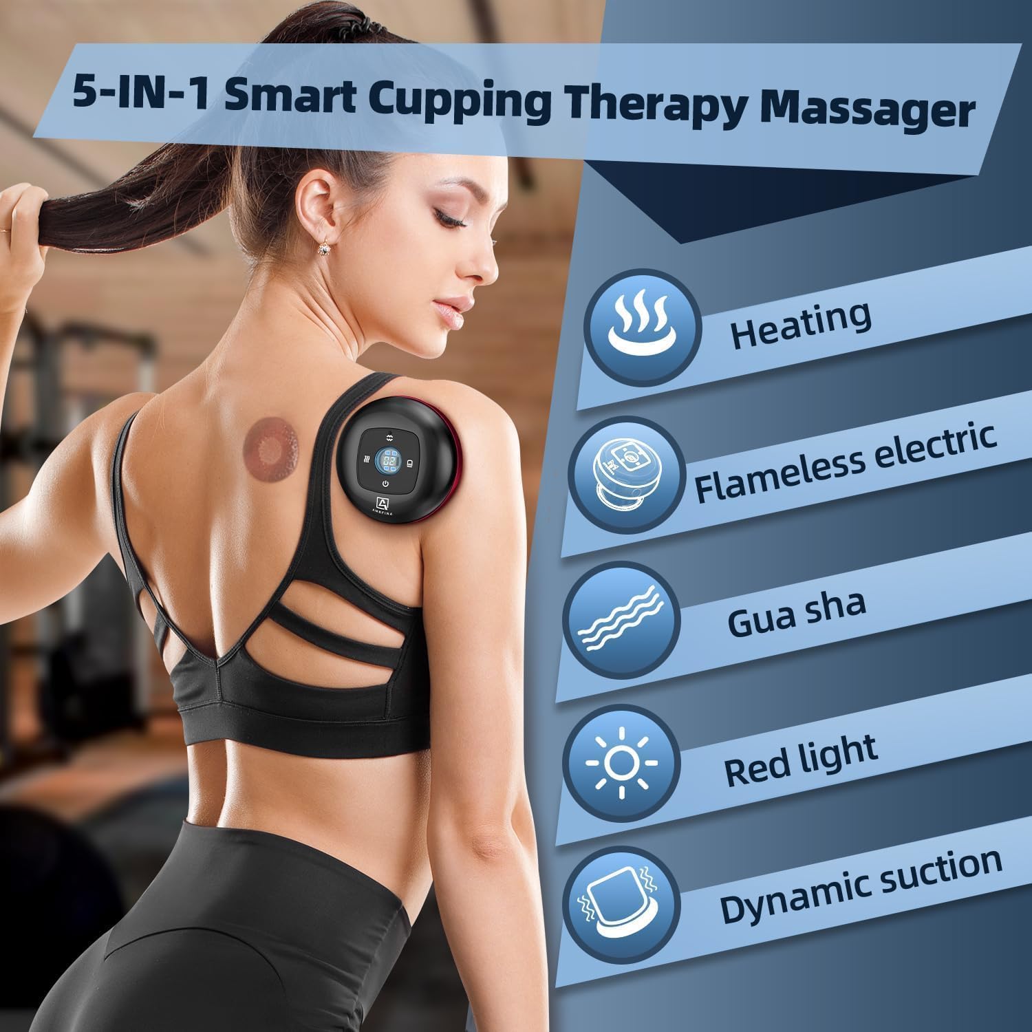 Ambfina dynamic cupping therapy demonstrates adjustable suction for personalized relief.