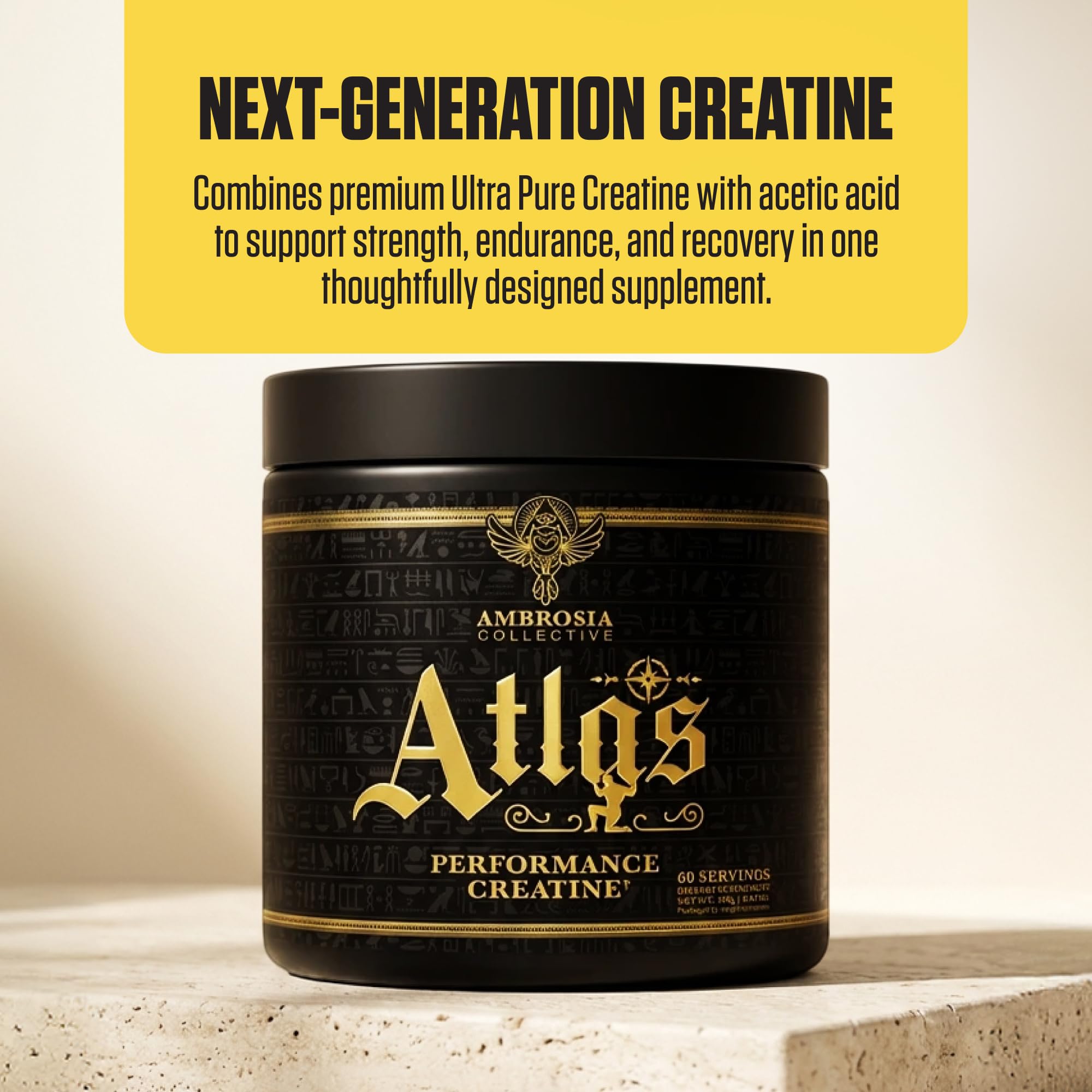 Ambrosia Atlas label preview emphasizes pure creatine for workout performance