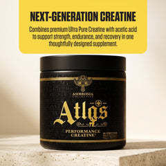 Ambrosia Atlas label preview emphasizes pure creatine for workout performance