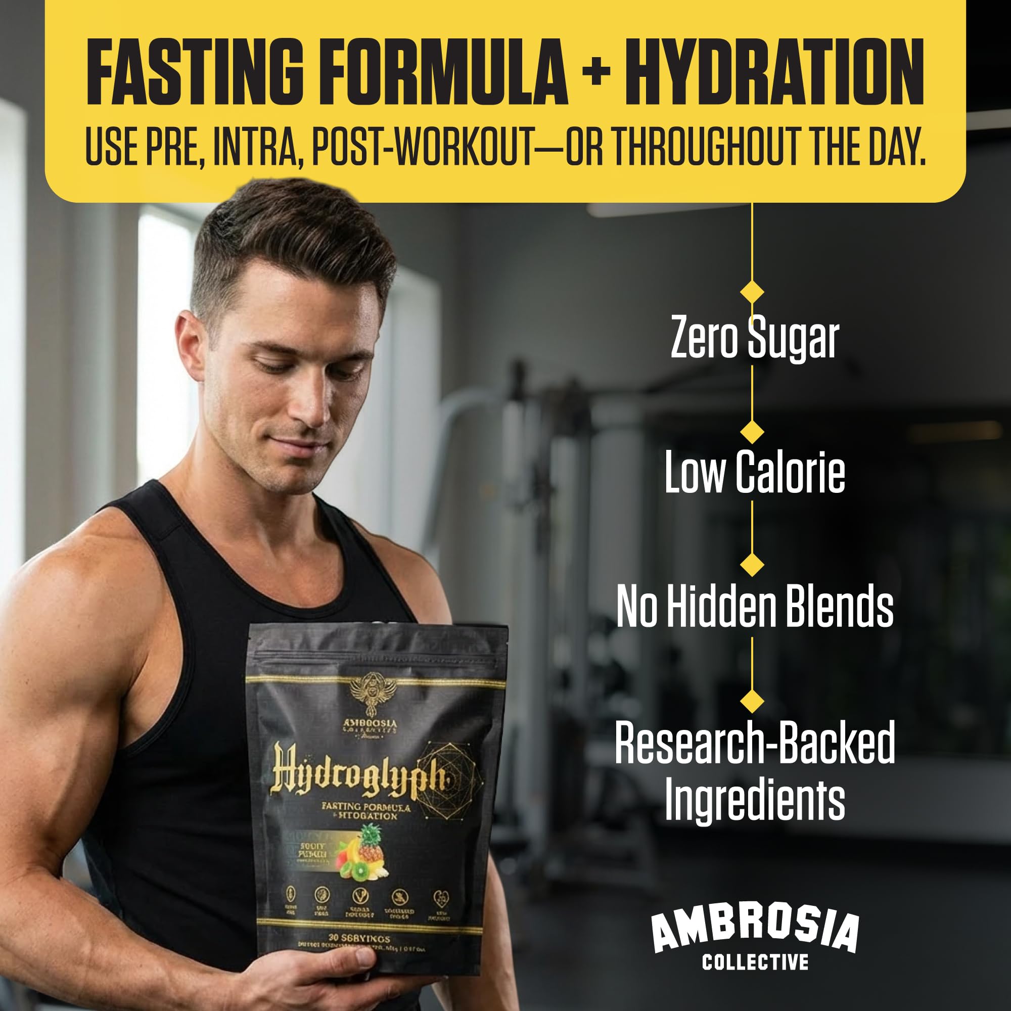 Glass of Hydroglyph water prepared for exercise