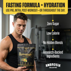 Glass of Hydroglyph water prepared for exercise