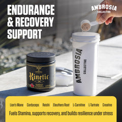 Ambrosia Kinetic ingredient panel close-up hints at mushroom blend and nootropics