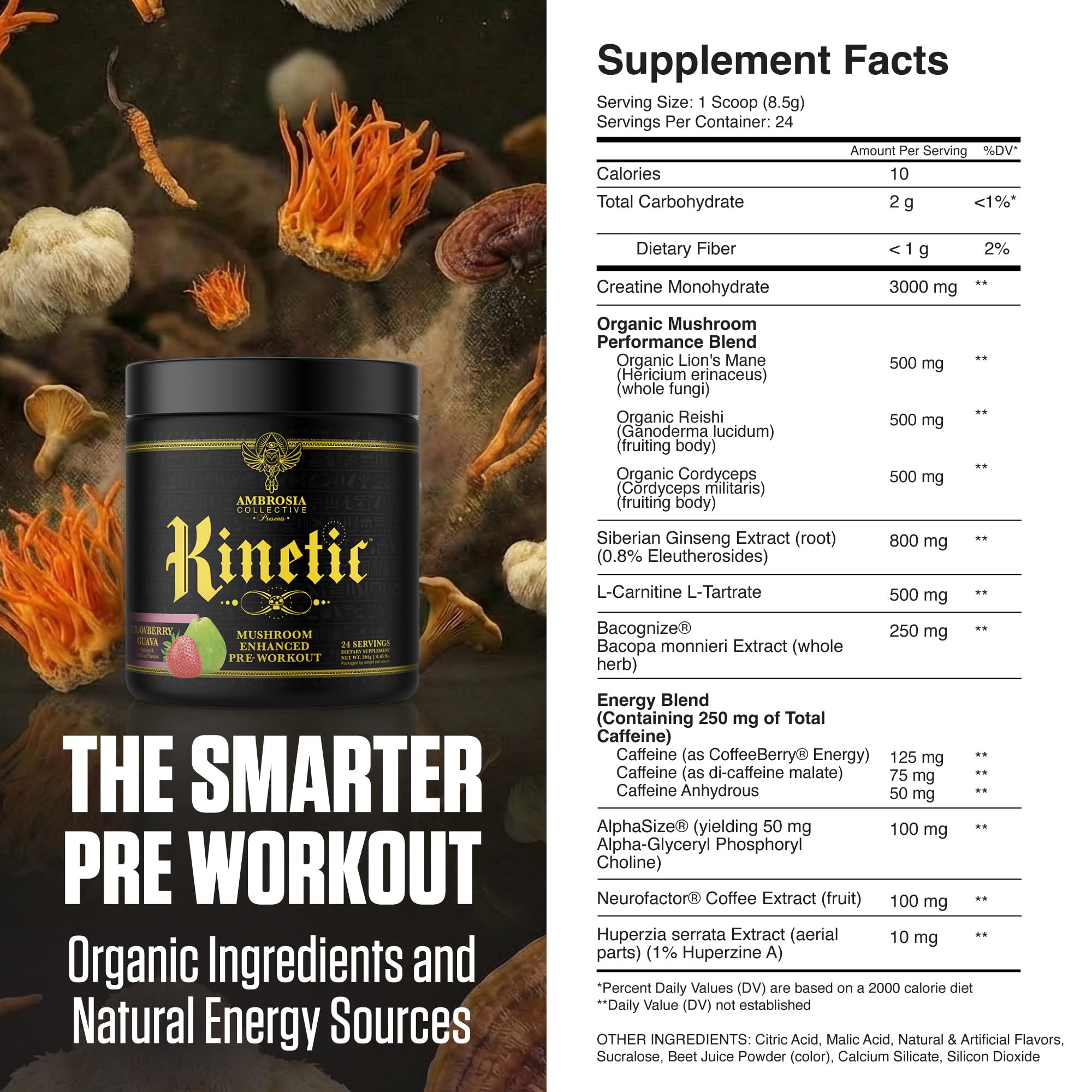 Ambrosia Kinetic scoop and jar showing easy pre-workout serving