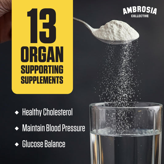 Scoop of Ambrosia Nektar powder over shaker for daily nutrition