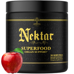 Ambrosia Nektar powder tub front label featuring 13 superfoods for daily wellness