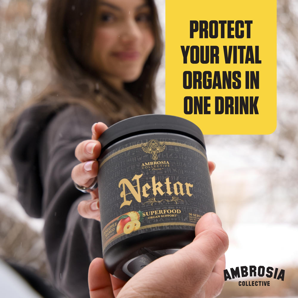 Ambrosia Nektar shaker image illustrating easy mix and dissolve.