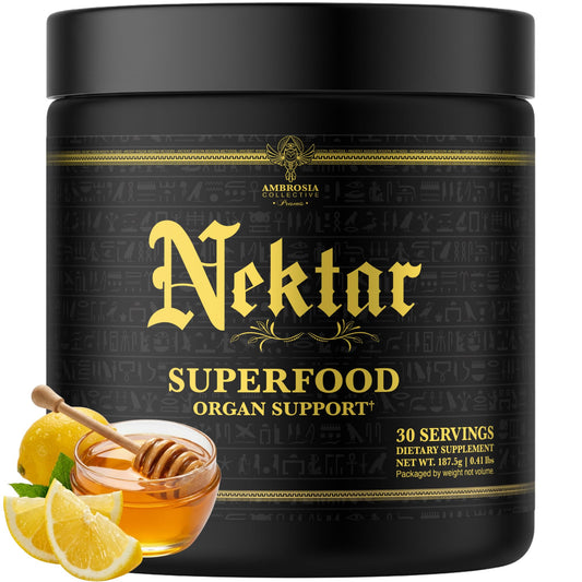 Ambrosia Nektar tub front with 30 servings for daily energy