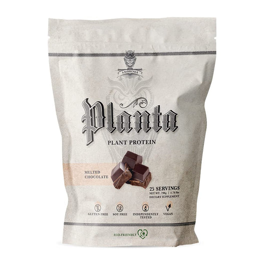 Ambrosia Planta bottle with melted chocolate flavor for dairy-free protein.