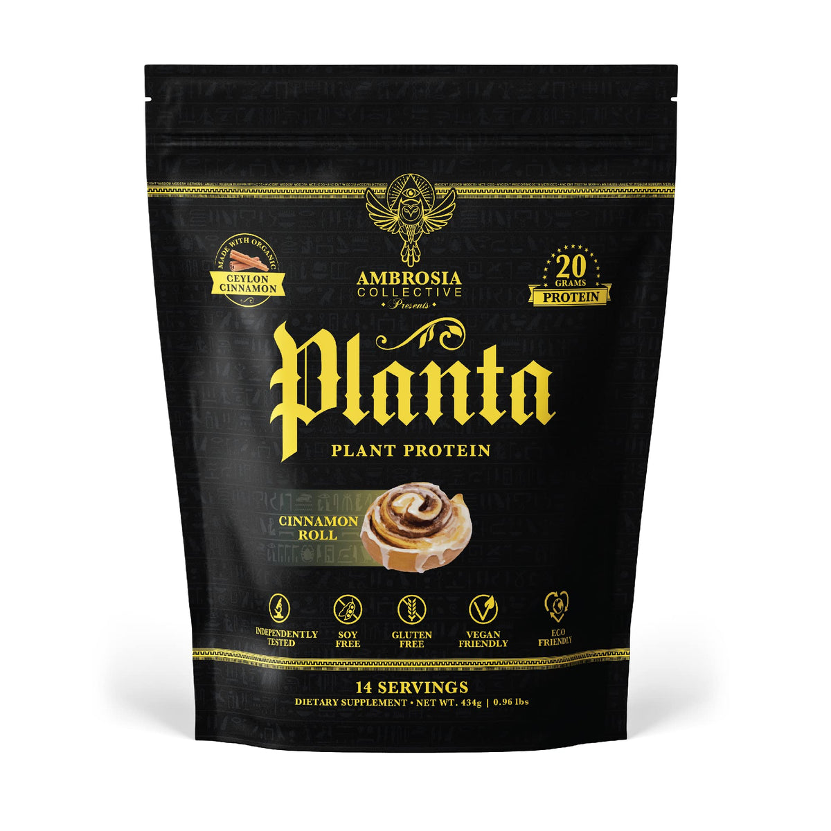 Ambrosia Planta Cinnamon Roll protein bottle for daily vegan fueling