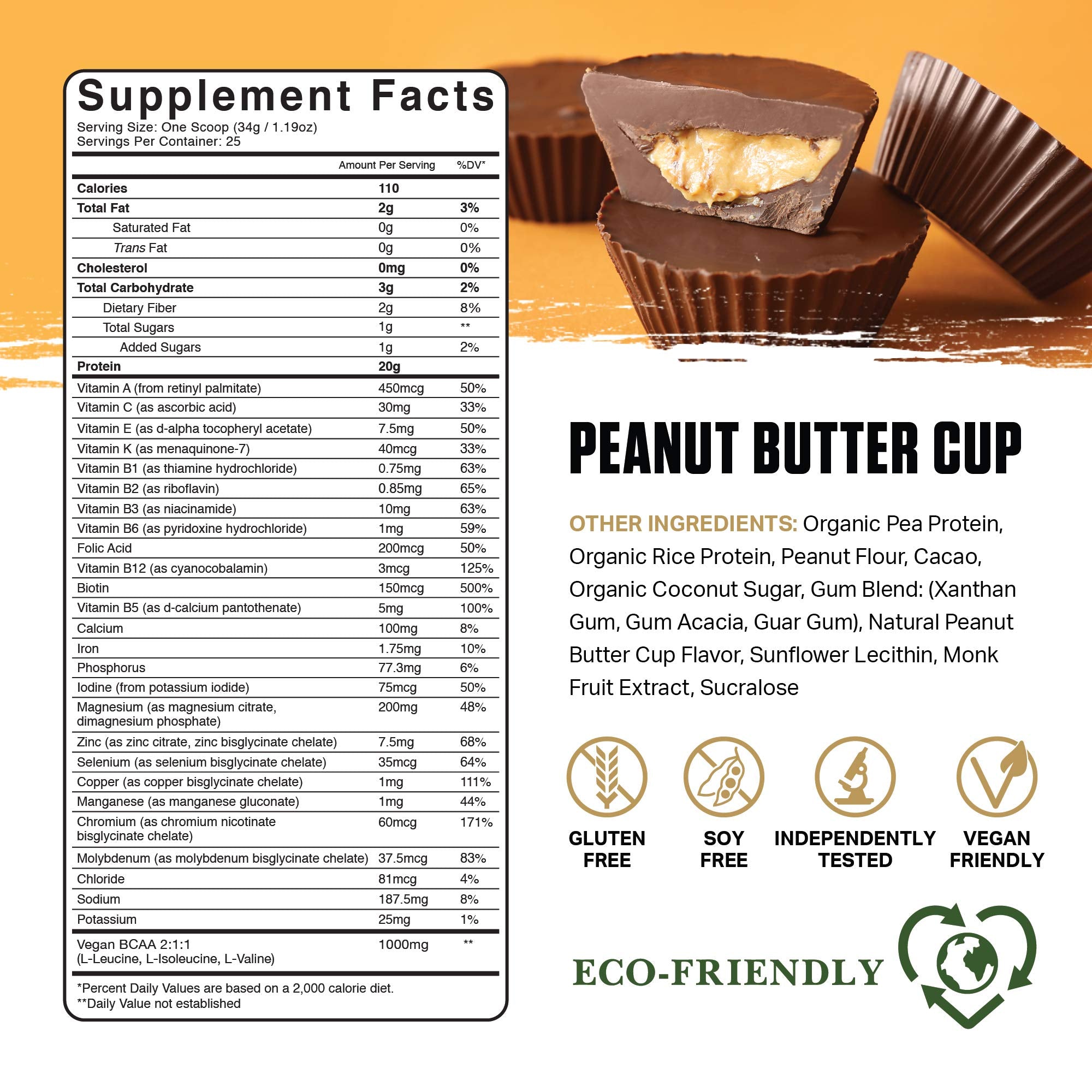 Ambrosia Planta scoop showing blend of pea, rice, and fermented sunflower protein.
