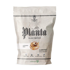 Ambrosia Planta cinnamon roll protein powder tub for dairy-free, complete protein.