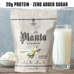 Ambrosia Planta vanilla shake in glass showing smooth, dessert-like texture.