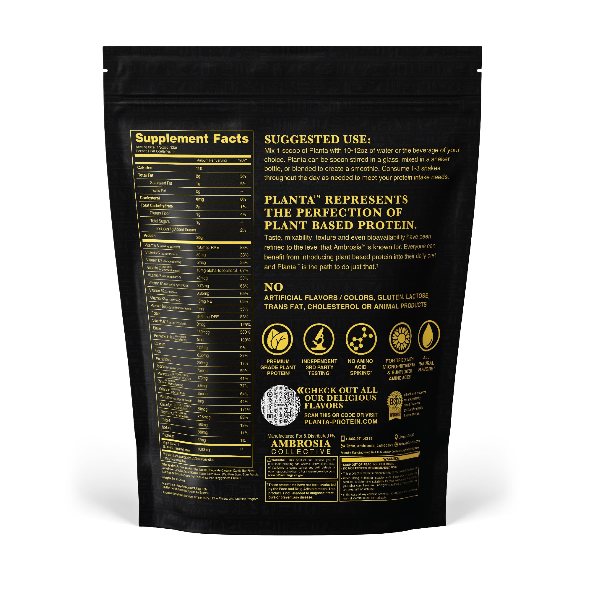 Ambrosia Planta shake glass with creamy plant protein for post-workout recovery.